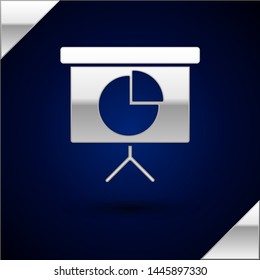 Silver Presentation financial business board with graph, schedule, chart, diagram, infographic, pie graph icon isolated on dark blue background.  Vector Illustration