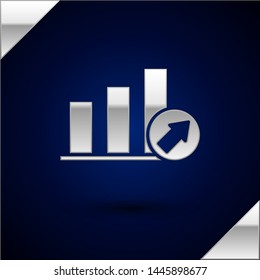 Silver Presentation financial business with graph, schedule, chart, diagram, infographic, pie graph icon isolated on dark blue background.  Vector Illustration