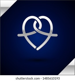 Silver Pretzel icon isolated on dark blue background. German comfort food pastry. Oktoberfest festival.  Vector Illustration