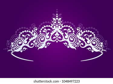 Silver princess diadem on a dark background. The pearl crown. Vector illustration.