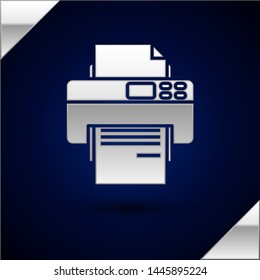 Silver Printer icon isolated on dark blue background.  Vector Illustration