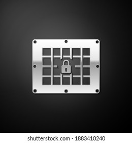 Silver Prison window icon isolated on black background. Long shadow style. Vector.