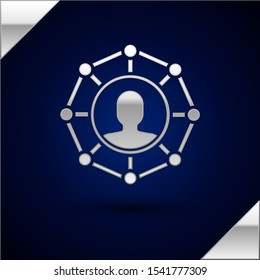 Silver Project team base icon isolated on dark blue background. Business analysis and planning, team work, project management. Developers.  Vector Illustration