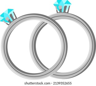 Silver proposal rings, illustration, vector on a white background.