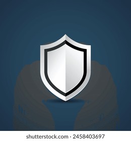 Silver protection shield icon. Vector illustration