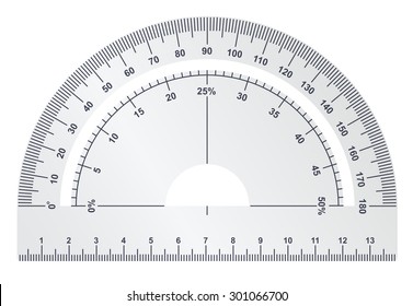 Silver protractor on white background