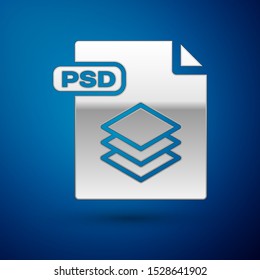 Silver PSD file document. Download psd button icon isolated on blue background. PSD file symbol.  Vector Illustration