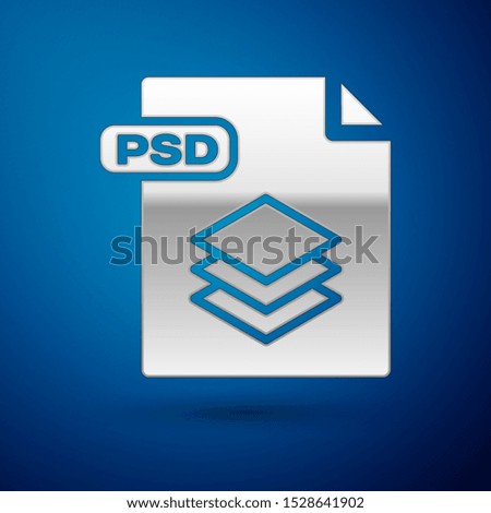 Silver PSD file document. Download psd button icon isolated on blue background. PSD file symbol.  Vector Illustration