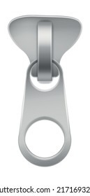 Silver puller clasp. Realistic metal zipper clasp
