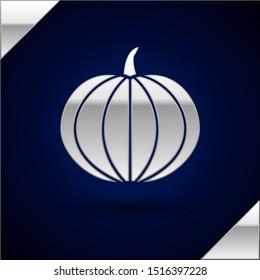 Silver Pumpkin icon isolated on dark blue background. Happy Halloween party.  Vector Illustration