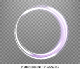 Silber und lila glühender magischer Ring. Neon realistische Energie Flare Halo Ring. Abstrakter Lichteffekt auf einem durchsichtigen Hintergrund. Vektorillustration.