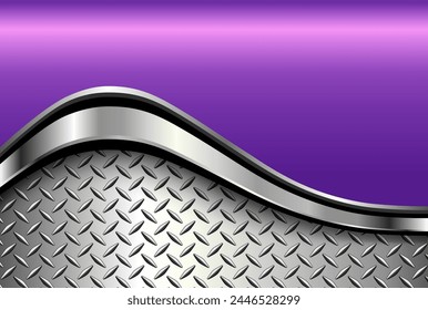Silver purple metal background, 3D polished chrome metallic and shiny diamond plate texture, vector illustration.
