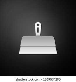 Silver Putty knife icon isolated on black background. Spatula repair tool. Spackling or paint instruments. Long shadow style. Vector.