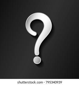Silver question mark isolated on black background. Vector.