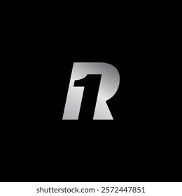 A silver "R" with a "1" cut out of it, on a black background