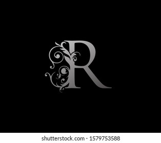 Silver R Luxury Logo Icon, Classy Letter Logo Design.