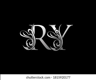 Silver R, Y and RY Luxury Letter Logo Icon. Graceful royal style. Luxury alphabet arts logo.