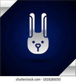Silver Rabbit with ears icon isolated on dark blue background. Magic trick. Mystery entertainment concept.  Vector Illustration