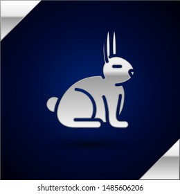 Silver Rabbit icon isolated on dark blue background.  Vector Illustration