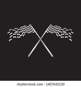 Silver race flags logo template vector, Simple design race flag icon suitable for motor, car, rally sport isolated on black background. Vector Illustration