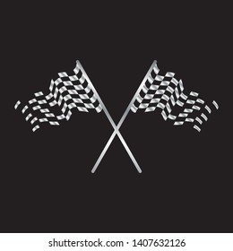 Silver race flags logo template vector, Simple design race flag icon suitable for motor, car, rally sport isolated on black background. Vector Illustration
