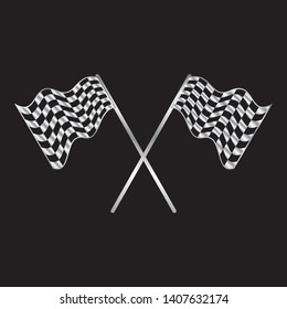 Silver race flags logo template vector, Simple design race flag icon suitable for motor, car, rally sport isolated on black background. Vector Illustration