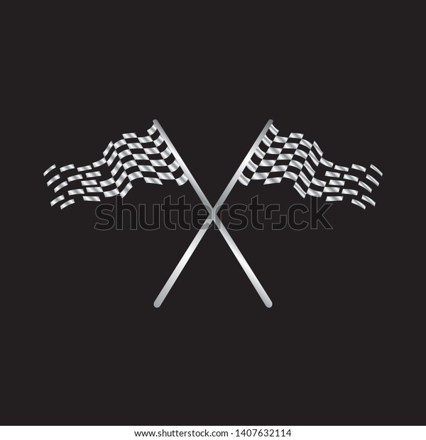 Silver race flags logo template\
vector, Simple design race flag icon suitable for motor, car, rally\
sport isolated on black background. Vector\
Illustration