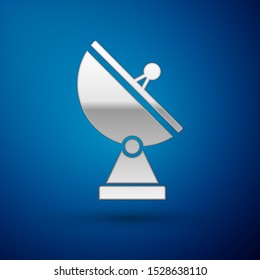 Silver Radar icon isolated on blue background. Military search system.  Vector Illustration