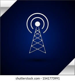 Silver Radar icon isolated on dark blue background. Military search system.  Vector Illustration