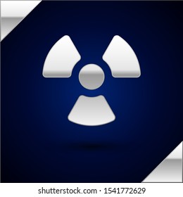 Silver Radioactive icon isolated on dark blue background. Radioactive toxic symbol. Radiation Hazard sign.  Vector Illustration
