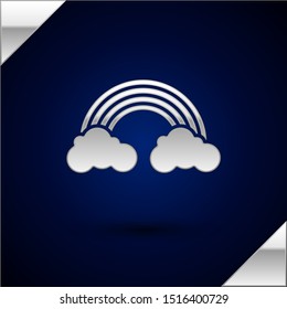Silver Rainbow with clouds icon isolated on dark blue background.  Vector Illustration