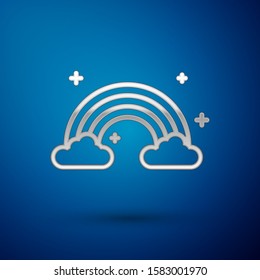 Silver Rainbow with clouds icon isolated on blue background.  Vector Illustration