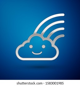 Silver Rainbow with clouds icon isolated on blue background.  Vector Illustration