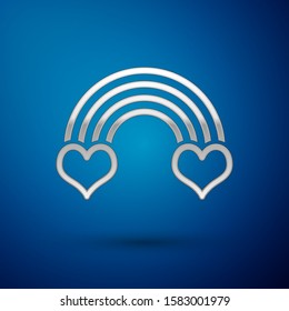 Silver Rainbow with heart icon isolated on blue background.  Vector Illustration