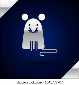 Silver Rat icon isolated on dark blue background. Mouse sign.  Vector Illustration