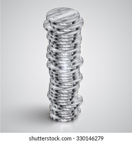 Silver realistic coins, vector