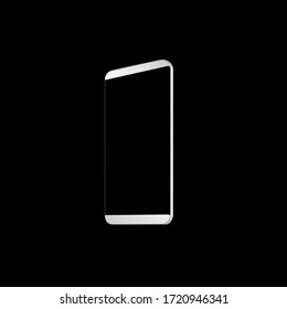 Silver realistic smartphone with blank transparent screen isolated on black background in perspective