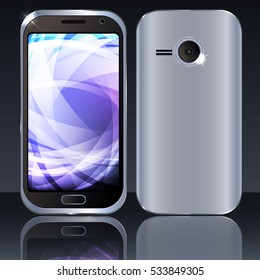 silver realistic smartphone on dark background