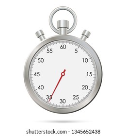 Silver realistic stopwatch. Vector illustration