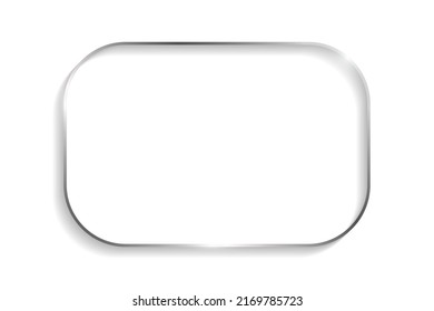 Silver rectangle frame with rounded corners and shadows and highlights isolated on a white background.