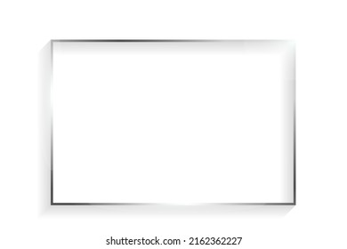 Silver rectangle frame with shadows and highlights isolated on a white background.