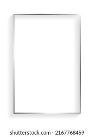Silver rectangle frame with shadows and highlights isolated on a white background.