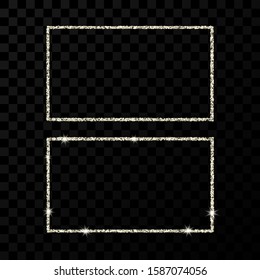 Silver rectangle frame. Two modern shiny frames with light effects isolated on dark transparent background. Vector illustration.
