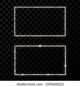 Silver rectangle frame. Two modern shiny frames with light effects isolated on dark transparent background. Vector illustration.