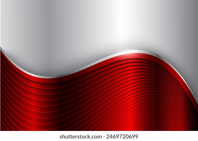 Silver red abstract background with wavy pattern, 3d vector illustration.
