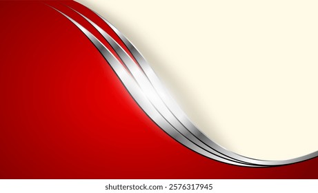 Silver red abstract business background with shiny metal waves, 3d vector illustration.