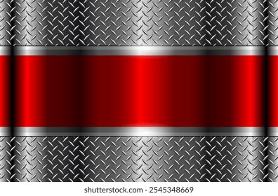 Fundo vermelho prata com textura de placa de diamante, fundo de tecnologia de ilustração vetorial 3D.