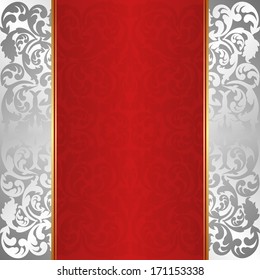 silver and red background with ornaments