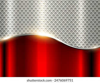 Silver red chrome background, 3D metal shiny lustrous metallic pattern wallpaper, elegant vector illustration.