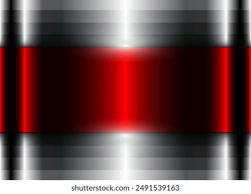 Silver red chrome metal background shiny metallic, vector illustration.
